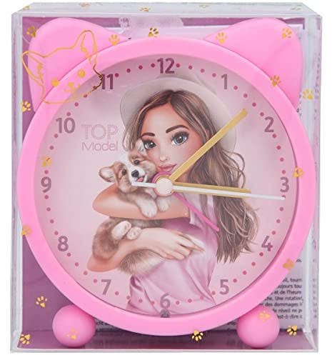 Depesche 11203 TOPModel Corgi - Wecker für Kinder in Rosa mit Hunde- und Model-Motiv, lautlose Uhr mit Licht-Funktion, inklusive Batterie
