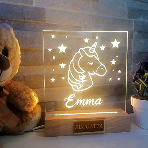 SBUGATTA |Lampada Personalizzata Con Nome |Lampada Notturna Bambino Bambina Neonato |Luce Notturna Personalizzata Bambini |Regalo Battesimo Bimbo Bimba|Regalo Nascita Bimbo Bimba (Unicorno)