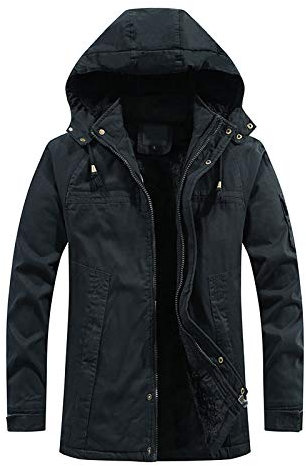 Kobilee Giacca Invernale Uomo Lungo Zip Elegante Cappotto Caldo Vintage in Pile Giubbino Antivento Fodera Moto con Cappuccio Parka Giubbotto Invernale