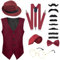 PLULON 16 Teilig 1920er Herren Kostüm Gatsby Gangster Weste Roaring 20s Herren Accessoires Set Kleidung Outfit mit Fedora Hut Hosenträger Fliege Vintage Taschenuhr Brille Bart für Herren
