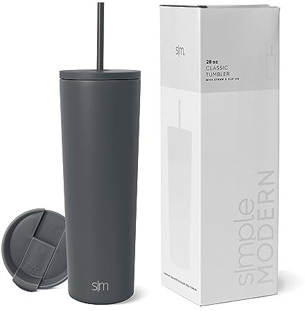 Simple Modern Thermobecher mit Strohhalm und Deckel | Trinkbecher mit Henkel Wiederverwendbare Edelstahl | Geschenke für Frauen und Männer | Classic | 830ml | Graphite
