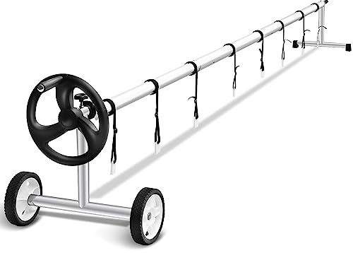 TANGZON Pool Cover Reel System Set, Telescopic Aluminum Solar Cover Reel with Wheels, Inground Swimming Pool Solar Blanket Roller (Fit for Pools within 5.5m Width)