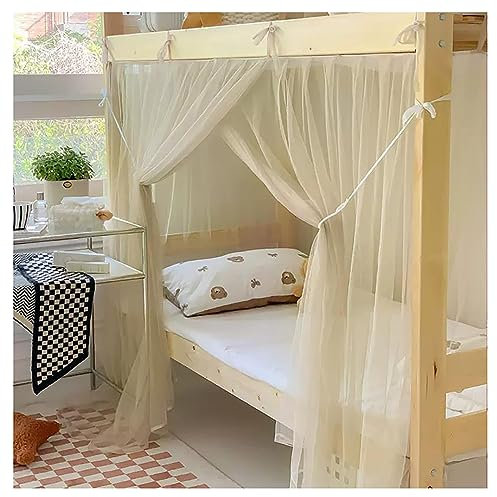 LONONE - Mosquitera, cama con dosel, cortinas de cama con dosel, sencillas para litera inferior, cortina, marco con dosel, para dormitorio de estudiantes, color beige, 90 cm