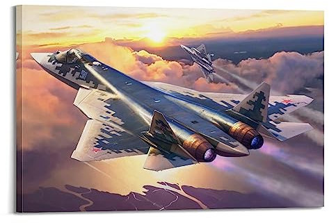ALTUY Kampfflugzeug-Poster Su-57 Jet-Flugzeug, dekoratives Gemälde, Leinwand, Poster, 30 x 45 cm