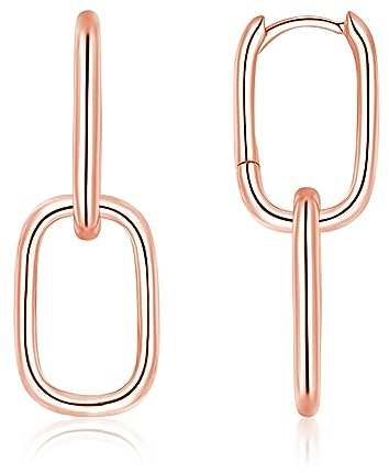 Deyanse Ohrringe Silber 925 Creolen, 925 Sterling Silber Ohrringe Hängend für Damen Mädchen, Hypoallergen Double Ovale Hoop Ohrringe, Minimalistische Geometrische U Shaped Ohrringe Kreolen Rosegold