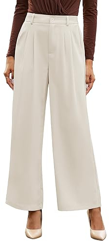 GRAPENT Work Pants Wide Leg Pants for Women Dressy Flowy Women Pleated Trousers Slacks White Womens Business Casual Outfits Old Money Color Petite Vanilla Ice Size Large Size 12 14
