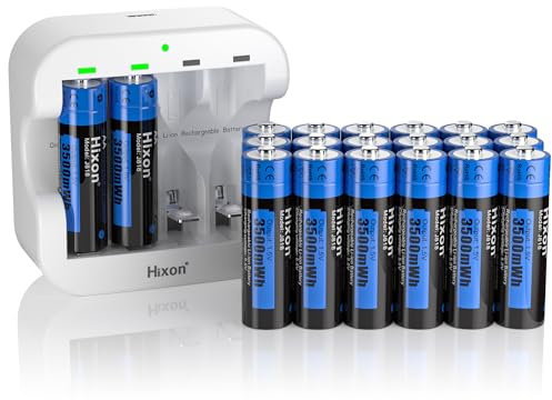 Hixon Rechargeable Batteries AA with Charger, 20x3500mWh AA Rechargeable Lithium Batteries,Constant 1.5V Output,1500Cycles,Fits for Blink Camera VR/Xbox Gaming Controller