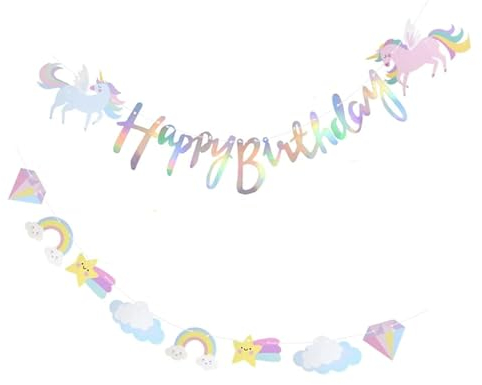 Happy Birthday Banner Unicornio Cumpleaños Pancartas Banners de Guirnalda Feliz Cumpleaños para Decoración Fiesta Hogar Reunión