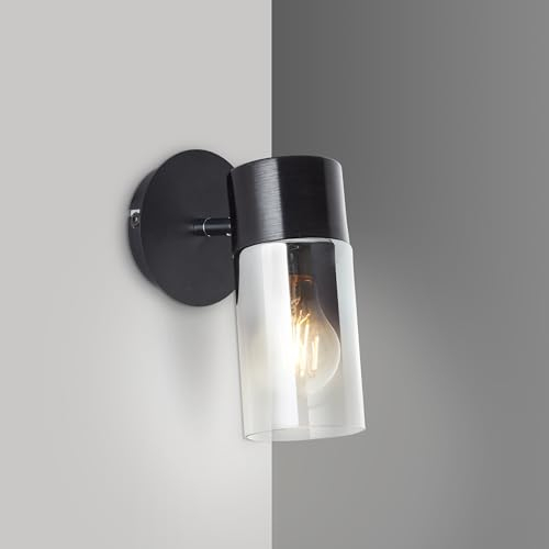 Lightbox moderne Wandspot - 20 x 11 x 15 cm - Wandstrahler mit rauchfarbenen Glas Schirm & schwenkbarem Kopf - E27, max. 40 W - aus Metall/Glas - in Schwarz/Rauchglas