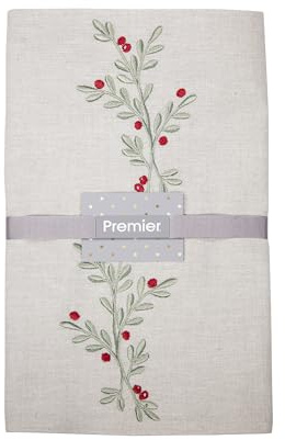 Premier Decorations Runner da tavola natalizia con bacche di agrifoglio, in cotone, verde e bianco, decorazione festiva per la tavola di Natale, regalo di novità, 200 x 30 cm