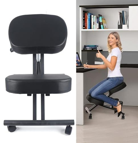 KEESUNG Kniestuhl Ergonomischer, Sitzhocker Bürohocker Schwarz mit Rollende Höhenverstellbar Kniestuhl Haltungskorrekturstuhl zu Verbessert Haltung & Rückenschmerzen für Zuhause und Büro