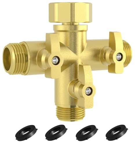 Heavy Duty Metal 3 Way + Type Garden Hose Splitter with Shut-Off Valves, 3/4 High Flow Spigot Faucet Connectors with 4 Extra Silicone Washers