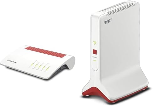 AVM FRITZ!Box 5590 Fiber (Wi-Fi 6 modem in fibra ottica (WLAN AX) & FRITZ!Repeater 6000 Edition International, Ripetitore - Wi-Fi 6 extender Triband