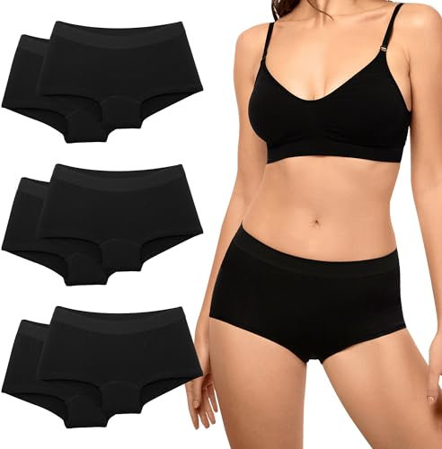 Desanlapi Damen Boxershorts - Baumwolle Panties Hotpants Unterwäsche für Damen - Sportunterwäsche 6er Pack Schwarz XL