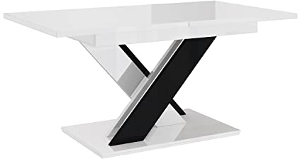 MEBLINI Esstisch Ausziehbar - Esszimmertisch Modern - Küchentisch - Säulentisch - Ausziehtisch - Dining Table - Esszimmertische - 140-180x80x75cm - Bronx - Weiß Hochglanz/Schwarz Hochglanz