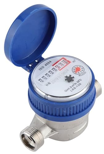 Kupfer Wasserzähler Mechanisch, 1.5m3/h, 0-40℃, 15mm 1/2 Zoll Wasserdurchflussmesser Garten Wasserzähler Zapfhahnzähler Kaltwasser