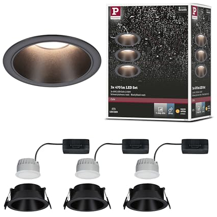 Paulmann 94869 Luminaria empotrable LED 3-Step-Dim Cole set básico juego de 3 uds. IP44 redondo 88 mm Coin 3 x 6 W 3 x 470 lm 230 V 2700 K negro