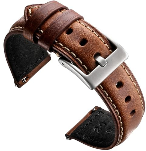 Zehior Leather Watch Bands Vintage Quick Release Replacement Top Grain Genuine Leather Watch Straps for Men Women 24mm, Brown