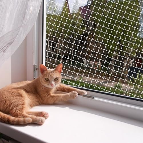 QILUCKY Rete di protezione per gatti in fibra di poliestere, per balcone, senza foratura, può essere tagliata, resistente aimorsi,per la sicurezza su terrazze, finestre e porte (3 x 6 m)