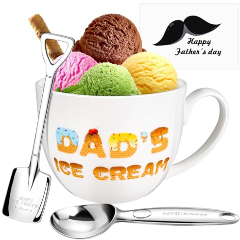 LIANGMIDA Fathers Day from Daughter Son Wife Gifts,24oz Ice Cream Bowl Scoop Shovel Dad Gifts for Fathers Day,First Fathers Day Birthday Anniversary Presents Idea for Dad PaPa Stepdad Father in Law