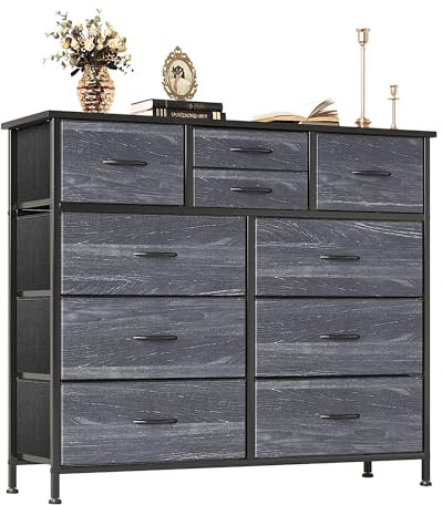 MUTUN Kommode, Schrank, hohe Lagerung Tower Standing Organizer mit 10 Stoff Schubladen, stabilem Metallrahmen, Veranstalter Einheit für Wohnzimmer Flur Schrank,100 x 30 x 98 cm, schwarz