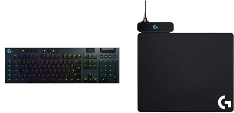 Logitech G915 LIGHTSPEED Wireless Mechanical Gaming Keyboard with low profile GL-Tactile key switche & POWERPLAY Wireless Charging Mouse Pad, Cloth and Hard Gaming Mouse Pad Included, USB-Conn
