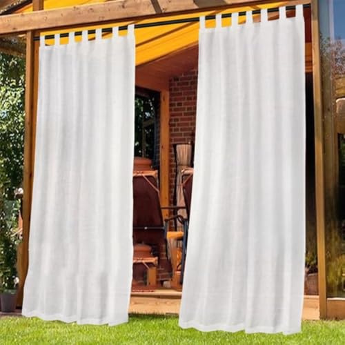 Bettschlange Outdoor Curtains Waterproof, 2 Panels Pergola Curtains, Outdoor Sheer Curtain for Patio Waterproof, Gazebo Curtain for Garden Patio Gazebo,Natural White,132x213cm