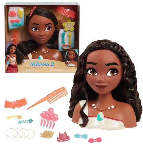 Disney Princess Moana 2 Styling Head, 14-Pieces, Pretend Play, Kids Toys for Ages 3 Up by Just Play