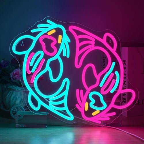 Horseneon Koi Fish Neon Licht Schild Koi Fisch Leuchtreklame Dimmbar Doppelfisch-Neonlichtschild für die Wand USB-betriebenes Neonlicht für Schlafzimmer Bar Restaurant Büro Party Geschäft