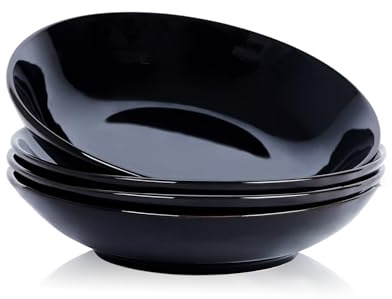 Ceramic 1100ml Salad Bowls Set of 4,9 inch Trifle Bowl for Fruit Salad Sweets Snack Party Food,Large Mixing Pasta Bowls Microwave and Oven Safe(Black)