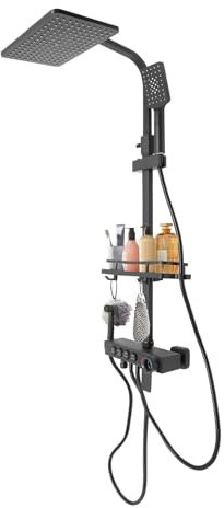Système de douche thermostatique avec affichage LED - Douchette à main en acier inoxydable - Barre de douche réglable en hauteur - Montage mural - Douche à effet pluie