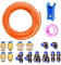 HAXIHA 12 Meter Orange Pneumatique Tuyau Air Comprimé,Polyuréthane PU Air Tuyau Kit 6mm OD x 4mm ID,avec 14 Connecteur Pneumatique (Y/T/L/I)