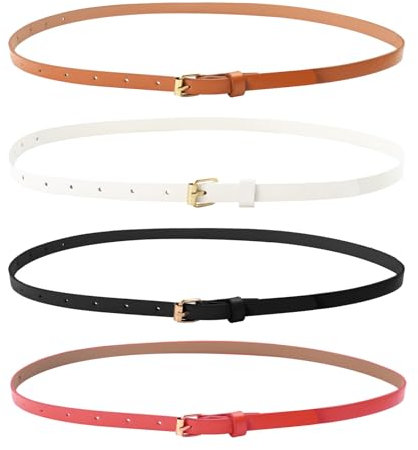Auptiz 4 Stück Skinny Frauen Ledergürtel für Damen, Verstellbar Taillengürtel mit Goldschnalle, Dekorativen Dünner Taillengürtel für Kleid Jeans Hosenkleid