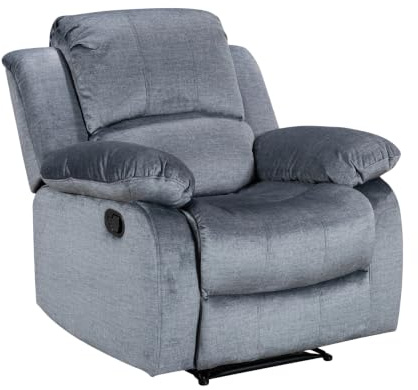 Grey Chenille Recliner Armchair | 3 Positions & 160° Manual Lever Recline | Space-Saving Single One-Seater Chair | Elegant Upholstery | Ideal for Living Room, Gaming Room, Bedroom | Valencia