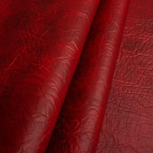 Fabreco - KUNSTLEDER Meterware MAMMUT (5 M x 140 cm) – Lederimitat in Lederoptik - Polsterstoff & Bezugsstoff Meterware für Möbelstoffe - Stoffe für Stühle Beziehen (Rot)