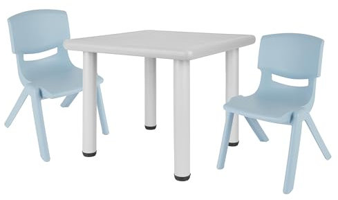 Bieco Kindertisch mit 2 Stühlen | Für Innen und Außen | Kindertisch mit Stühle Stapelbar & Kippsicher | Basteltisch Kinder Tisch Stuhl Set Maltisch für Kinder Sitzgruppe Kinder Tisch mit 2 Stühlen