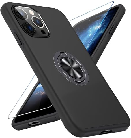 Vaki Handyhülle für iPhone 14 Pro Max Hülle mit Schutzfolie, Schutzhülle Case mit 360° Magnetischer Ring Ständer Kratzfest Fallfestigkeit Stoßfest für iPhone 14 Pro Max Cover (Schwarz)