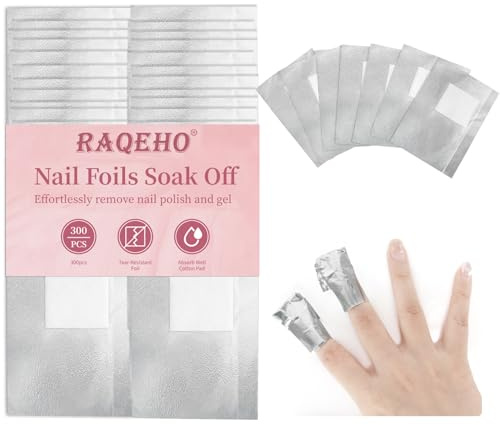 RAQEHO 300 StüCk Nagellackentferner Pads Soak Off Folien Nail Wraps, mit Zelletten für GelnäGel für Gel Nail Polish Remover Cleaner GelnäGel Nagellack, Acetonfrei, NäGel Zubehör, Stuff, Accessories