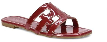 ESSEX GLAM Women's Cut Out Slider Ladies Flat Slip On Holiday Casual Open Toe Strappy Faux Leather Mule Sandals Size 3-8
