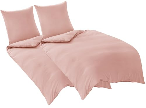 Aisbo Bettwäsche 135x200 4teilig Rosa - Mikrofaser Bettwäsche-Sets Pfirsch Rosa mit Reißverschluss, ÖKO-TEX Bettbezug 135 x 200 cm 4tlg mit Kissenbezug 80x80 cm, Weich und Bügelfrei
