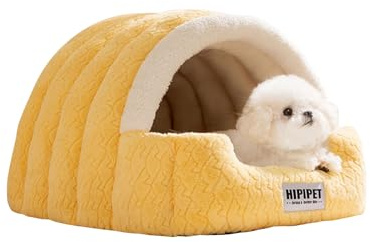Galatée Hundebett, Weiches Katzenhöhlenbett Mit Abnehmbarem Kissen, Warmer Tierunterstand, Süßes Katzenhaus Mit Rutschfester Unterseite, Hundezelt Für Den Innenbereich(XL, Gelb)