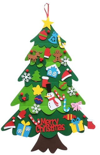 ZXTGBQ Árbol de Navidad de Fieltro100CM, Árbol de Navidad en Fieltro para Niños, DIY Arbol Navidad del Fieltro con 32 Pcs Adornos de Decoración, Decoración Navideña para Niños, Regalo Ideal