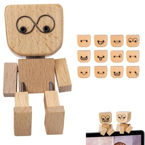 ARYIMYDP Figura de Madera Temblorosa, Hombre de Madera Tambaleante Hecho a Mano con 12 Expresiones, Figurita de Oscilante, Hombre de Tembloroso, Adorno para Salpicadero y Decoración de