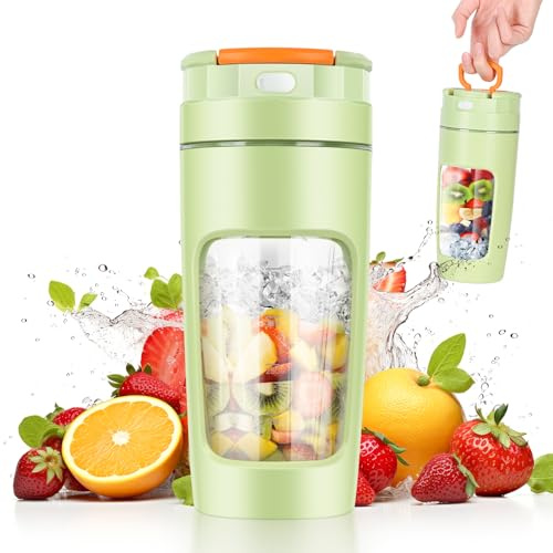 500 ML Blender portable, Mixeur portable pour smoothie, 20000 TR/min Puissant Mixeur Smoothie avec 6 Lames, Mini Mixeur avec Couvercle de Voyage pour Cuisine, Salle de Sport, Bureau (Vert)