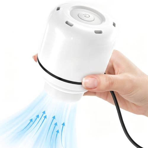 AMZBOSS Pompe a Vide pour Sac sous Vide vêtements, économise 80% d'espace | 45s pour comprimer grands sacs compression voyage,pompe a vide portable 175g,rangement，déménagement,voyages,Blanc Perle