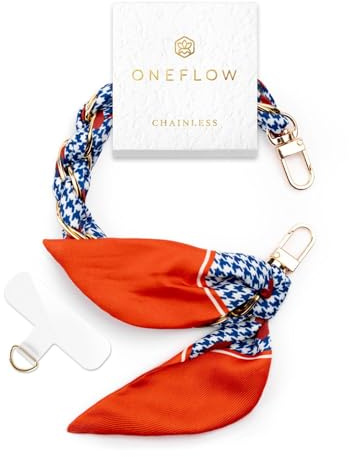 ONEFLOW Handyanhänger fürs Handgelenk, Universal Handykette kurz Handschlaufe, Scarf Handyband für Hüllen abnehmbar, Anhänger Kette mit Karabiner für alle Handys, Chainless Silk Liaison