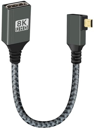 RIIEYOCA Câble Adaptateur Micro-HDTV 2.1 mâle-Femelle pour TV HD 8K, 8K à 120 Hz, 48 Gbps, câble Micro-HDTV mâle-Femelle tressé en Nylon, Compatible avec GoPro/Nikon/Canon/Sony 15 cm (Left)