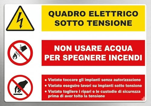 4 Adesivi Segnaletica Quadro Elettrico Sotto Tensione, 13x20 cm, Multicolore, Vinile, 4 Pezzi, Sicurezza Impianti Elettrici Segnaletica di Pericolo atenzione impianti elettrici cod218