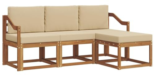 vidaXL Outdoor-Sofagarnitur mit Kissen 4 pcs Natur und Beige, Gartenlounge, modernes Outdoor-Sofa-Set, langlebige Terrassen-Sitzgarnitur, komfortable Sitzgelegenheiten für die Terrasse