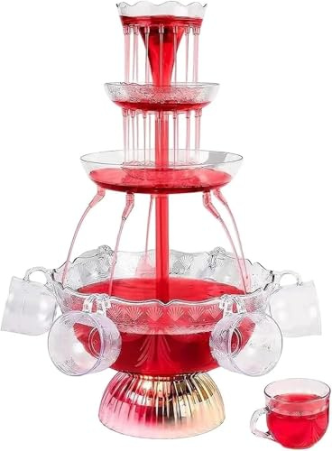 Macchina elettrica per bevande a fontana con base a LED e 5 tazze, ideale per servire champagne, vino, birra e succhi di frutta a matrimoni e feste